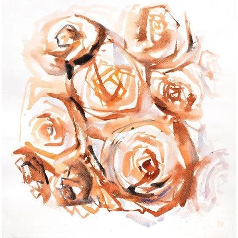 ABSTRACT ROSES WITH SEPIA STYLE Gold Ornate Wood Framed Art Print with Double Matting by Atelier B Art Studio