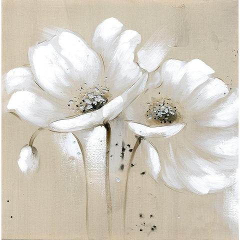 White abstract wild flowers Black Modern Wood Framed Art Print with Double Matting by Atelier B Art Studio