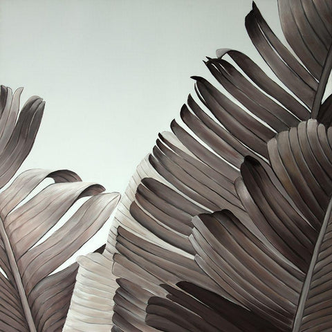 GRAYSCALE TROPICAL LEAVES White Modern Wood Framed Art Print with Double Matting by Atelier B Art Studio