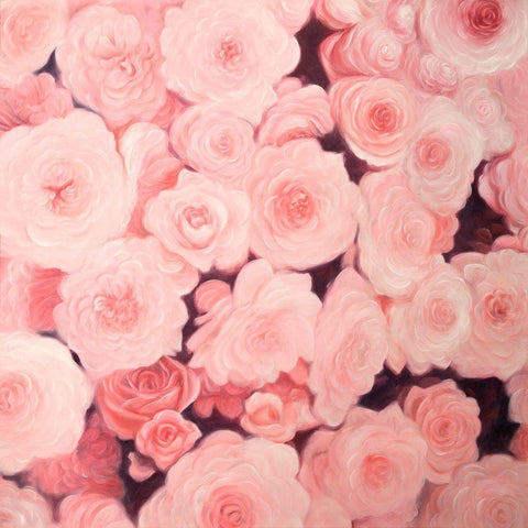 PINK FLOWER FIELD White Modern Wood Framed Art Print by Atelier B Art Studio