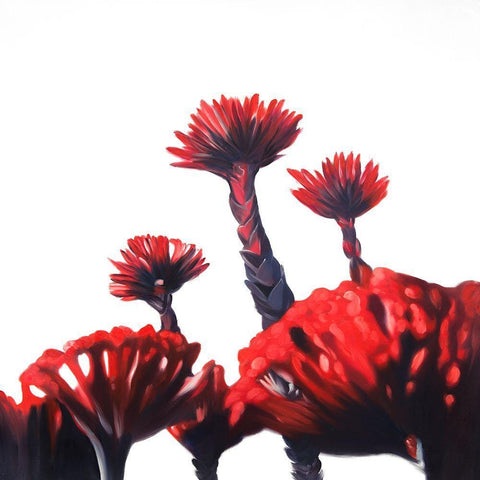 RED TROPICAL FLOWERS Black Ornate Wood Framed Art Print with Double Matting by Atelier B Art Studio