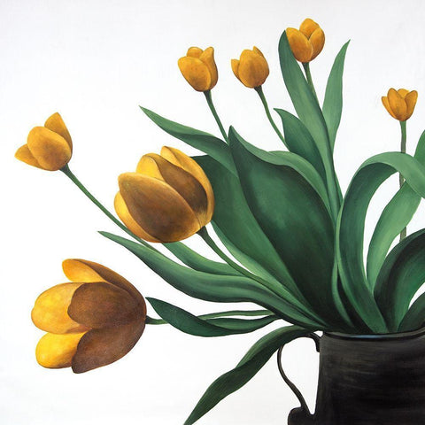 YELLOW TULIPS Black Modern Wood Framed Art Print with Double Matting by Atelier B Art Studio