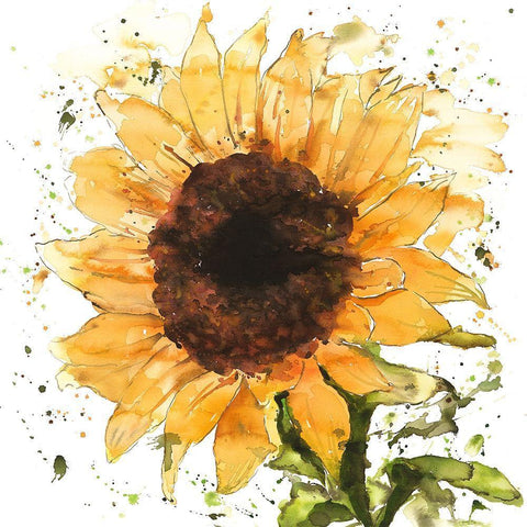 BIG SUNFLOWER White Modern Wood Framed Art Print with Double Matting by Atelier B Art Studio