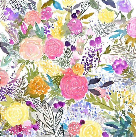 BUNDLE OF FLOWERS White Modern Wood Framed Art Print with Double Matting by Atelier B Art Studio