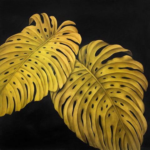 GOLD MONSTERA Black Modern Wood Framed Art Print with Double Matting by Atelier B Art Studio