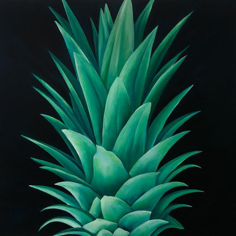 PINEAPPLE LEAVES Black Modern Wood Framed Art Print with Double Matting by Atelier B Art Studio