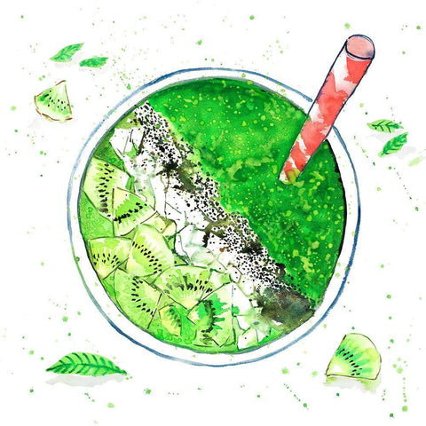 GREEN SMOOTHIE Black Ornate Wood Framed Art Print with Double Matting by Atelier B Art Studio