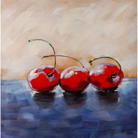 THREE CHERRIES Black Modern Wood Framed Art Print with Double Matting by Atelier B Art Studio