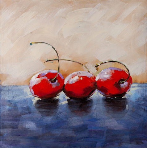 THREE CHERRIES White Modern Wood Framed Art Print with Double Matting by Atelier B Art Studio