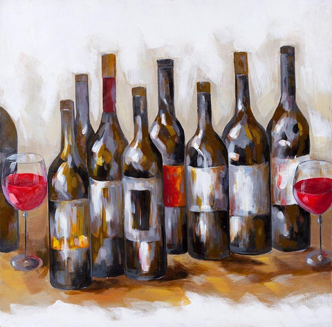 RED WINE BOTTLES White Modern Wood Framed Art Print with Double Matting by Atelier B Art Studio