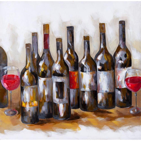 RED WINE BOTTLES Black Modern Wood Framed Art Print with Double Matting by Atelier B Art Studio