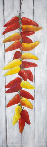 Rope of Peppers with Wood Background White Modern Wood Framed Art Print with Double Matting by Atelier B Art Studio