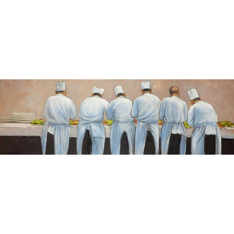 Cooks Chefts Working Together Black Modern Wood Framed Art Print with Double Matting by Atelier B Art Studio