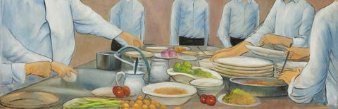 Cook Chefs at Work Black Ornate Wood Framed Art Print with Double Matting by Atelier B Art Studio