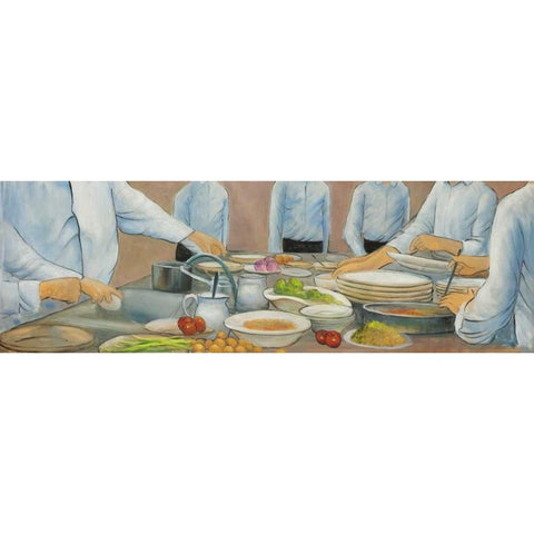 Cook Chefs at Work Black Modern Wood Framed Art Print by Atelier B Art Studio