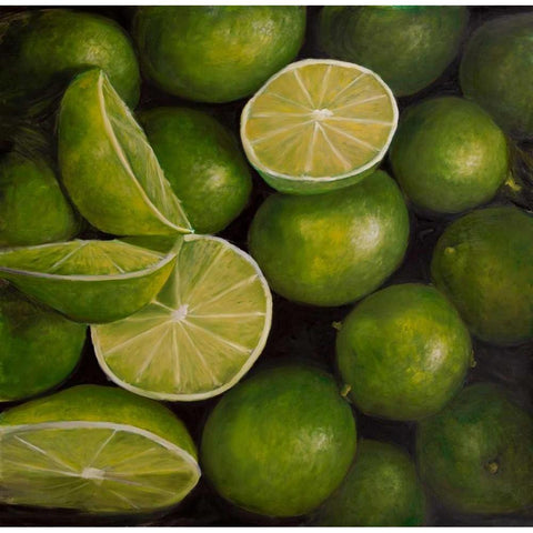 Basket of Limes Fruit Gold Ornate Wood Framed Art Print with Double Matting by Atelier B Art Studio