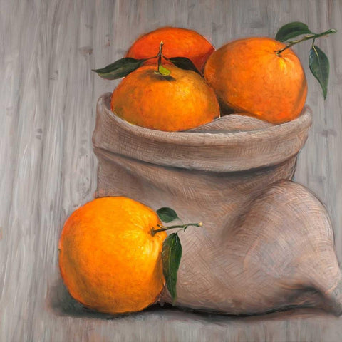 Bag of Orange Fruit White Modern Wood Framed Art Print with Double Matting by Atelier B Art Studio