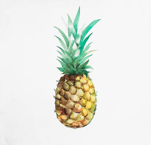 Watercolor Pineapple Black Ornate Wood Framed Art Print with Double Matting by Atelier B Art Studio