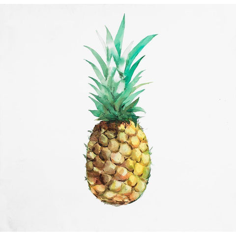 Watercolor Pineapple Black Modern Wood Framed Art Print with Double Matting by Atelier B Art Studio