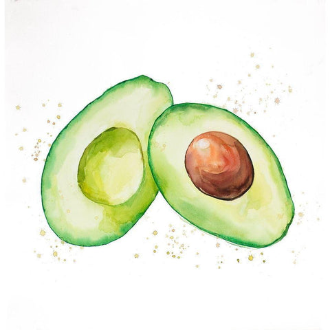 Watercolor Open Avocado Black Modern Wood Framed Art Print with Double Matting by Atelier B Art Studio