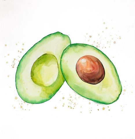 Watercolor Open Avocado White Modern Wood Framed Art Print with Double Matting by Atelier B Art Studio