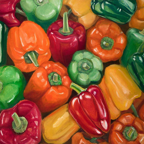 COLORFUL PEPPERS White Modern Wood Framed Art Print by Atelier B Art Studio