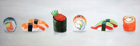 SIX PIECES SUSHI ASSORTMENT White Modern Wood Framed Art Print with Double Matting by Atelier B Art Studio