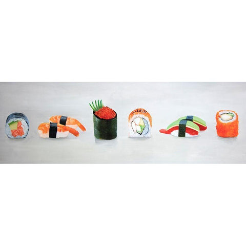 SIX PIECES SUSHI ASSORTMENT White Modern Wood Framed Art Print by Atelier B Art Studio