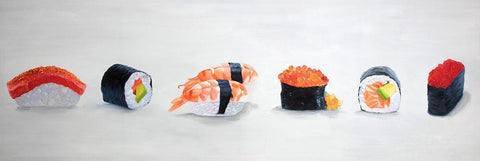 DELICIOUS SUSHIS White Modern Wood Framed Art Print with Double Matting by Atelier B Art Studio