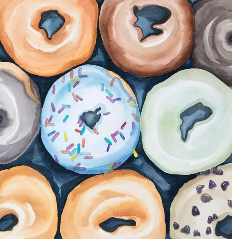 Watercolor Doughtnuts with Icing Black Ornate Wood Framed Art Print with Double Matting by Atelier B Art Studio