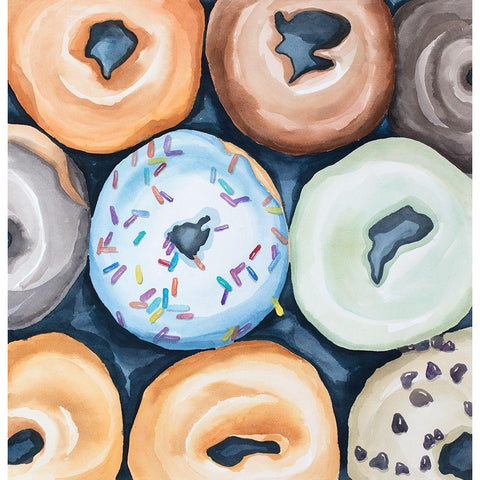 Watercolor Doughtnuts with Icing White Modern Wood Framed Art Print by Atelier B Art Studio