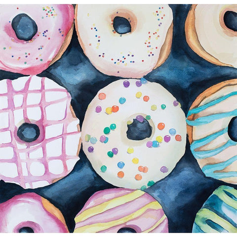 Watercolor Delicious Looking Doughtnuts White Modern Wood Framed Art Print by Atelier B Art Studio