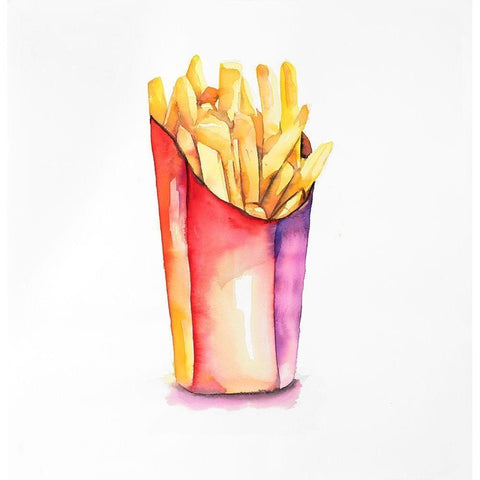 Watercolor French Fries White Modern Wood Framed Art Print by Atelier B Art Studio