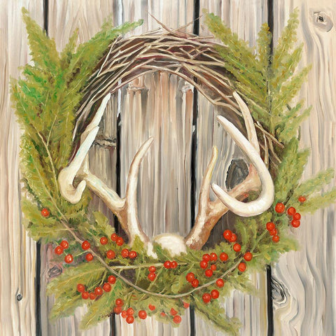 CHRISTMAS WREATH WITH PANACHE White Modern Wood Framed Art Print by Atelier B Art Studio