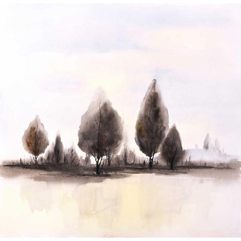 Landscape of Trees Black Modern Wood Framed Art Print with Double Matting by Atelier B Art Studio