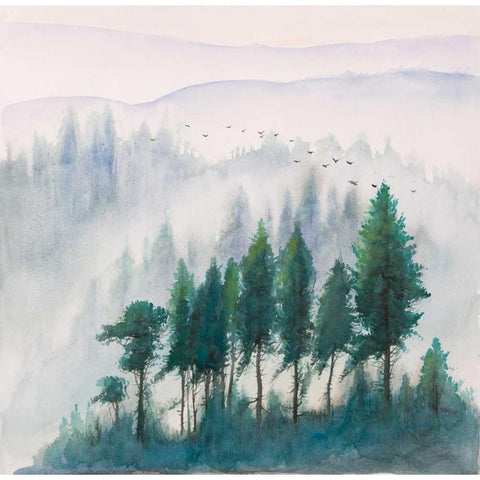 Mountains Landscape in Watercolor White Modern Wood Framed Art Print by Atelier B Art Studio