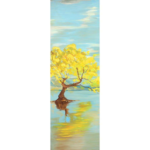 Spring Lanscape with a Tree in a Lake White Modern Wood Framed Art Print by Atelier B Art Studio
