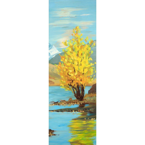 Lake Landscape with a Tree and Reflection Gold Ornate Wood Framed Art Print with Double Matting by Atelier B Art Studio