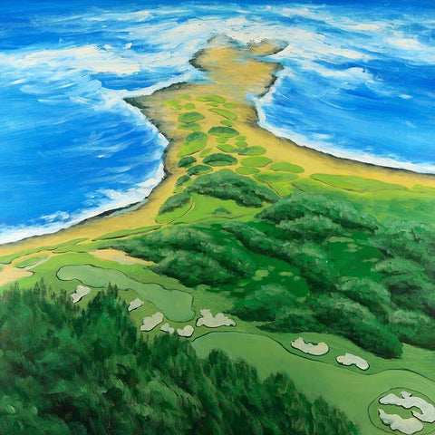 Island Overhead View with Waves White Modern Wood Framed Art Print with Double Matting by Atelier B Art Studio