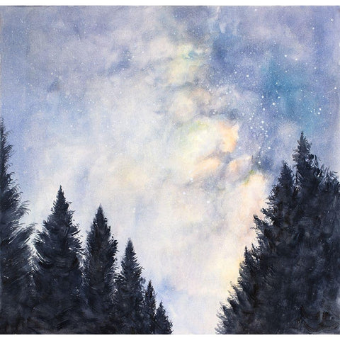 STARRY SKY IN A DARK FOREST Gold Ornate Wood Framed Art Print with Double Matting by Atelier B Art Studio