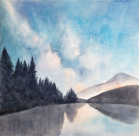 LAKEVIEW BY NIGHT White Modern Wood Framed Art Print with Double Matting by Atelier B Art Studio