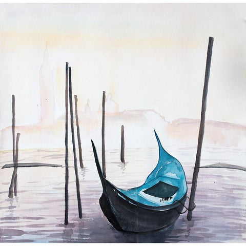 GONDOLA IN VENICE Gold Ornate Wood Framed Art Print with Double Matting by Atelier B Art Studio