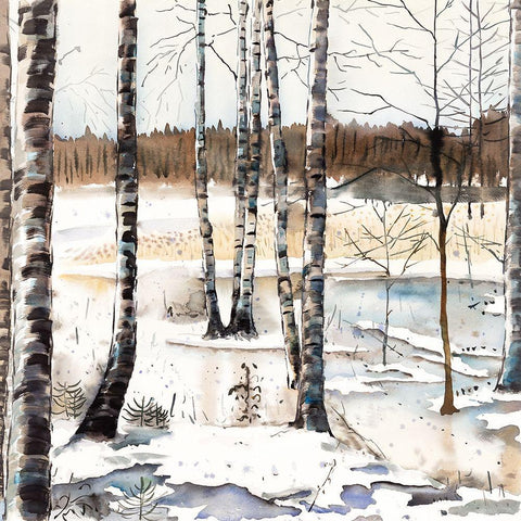 WINTER SWAMP White Modern Wood Framed Art Print by Atelier B Art Studio