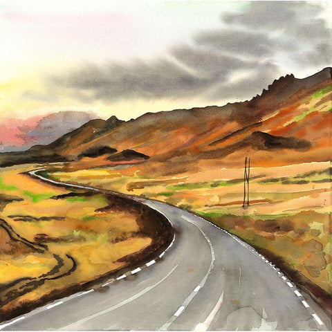 ON THE ROAD IN ICELAND Gold Ornate Wood Framed Art Print with Double Matting by Atelier B Art Studio