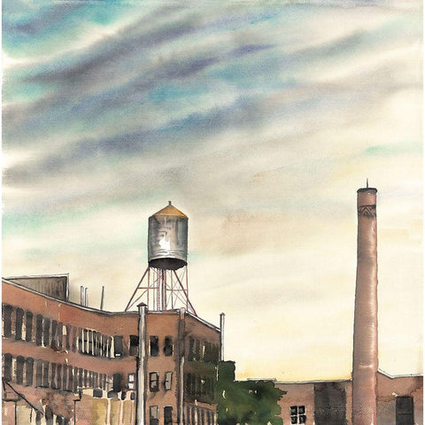 WATER TOWER IN NEW-YORK Black Modern Wood Framed Art Print with Double Matting by Atelier B Art Studio