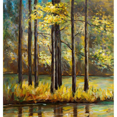 TREES IN THE MIDDLE OF THE LAKE Black Modern Wood Framed Art Print with Double Matting by Atelier B Art Studio