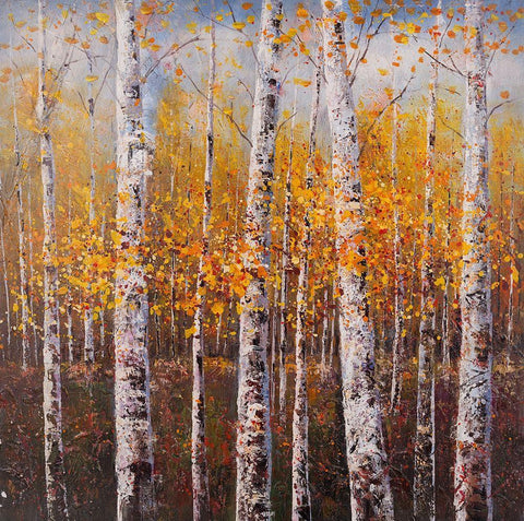 BIRCHES BY SUNNY DAY Black Ornate Wood Framed Art Print with Double Matting by Atelier B Art Studio