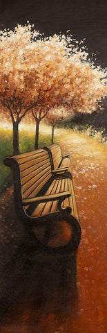 PARK BENCH ON A FALL DAY Black Ornate Wood Framed Art Print with Double Matting by Atelier B Art Studio