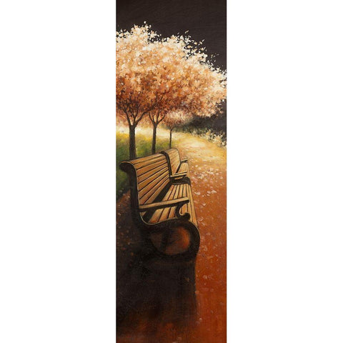 PARK BENCH ON A FALL DAY White Modern Wood Framed Art Print by Atelier B Art Studio