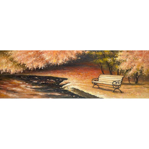 PARK BENCH BY FALL Gold Ornate Wood Framed Art Print with Double Matting by Atelier B Art Studio